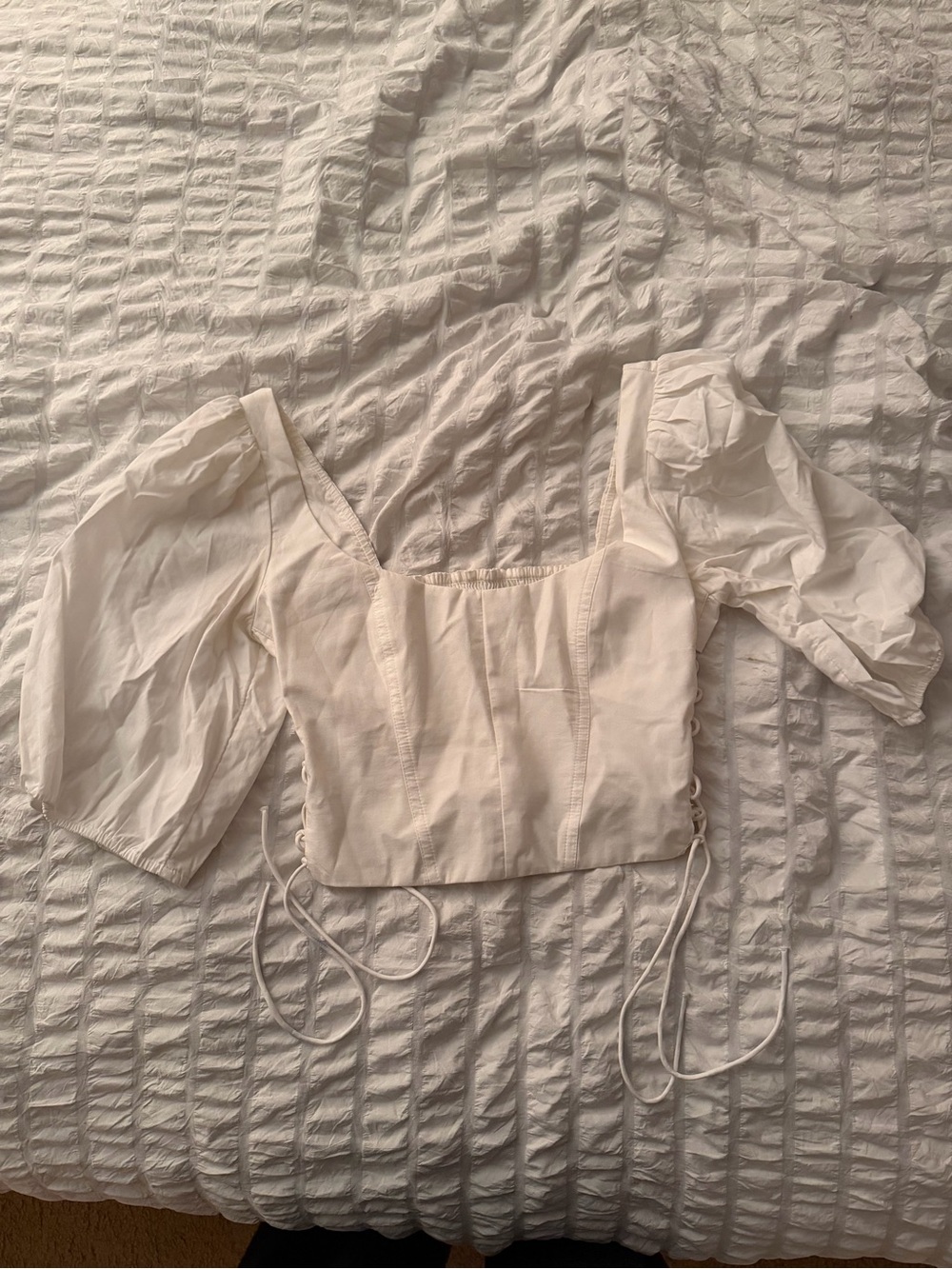 Abercrombie & Fitch White Puff-Sleeve Corset Crop Top